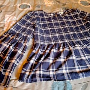 Blue and white quality cotton top with bell sleeves. XL